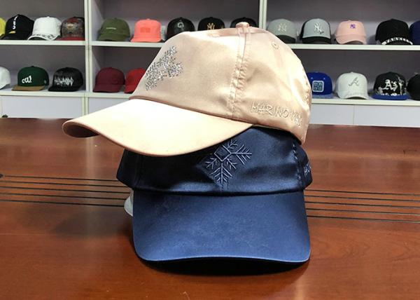 high quality customized material silk pink 6panel curve bill embroidery logo baseball caps hats