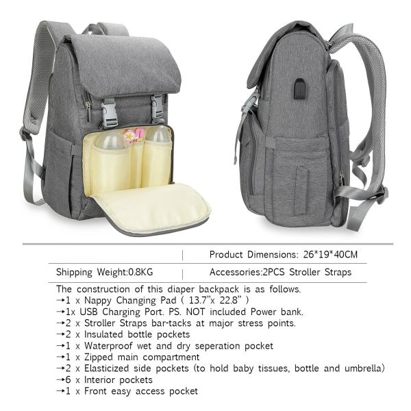 Waterproof Mommy Diaper Bag Large Capacity Backpack Organizer Multifunction Baby Bags With Stroller Strap For Mom&Dad