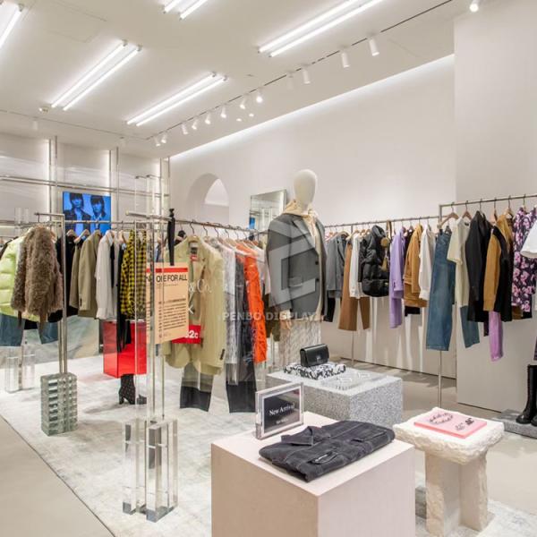 Powder Coated Clothing Shop Display Furniture Garment Diplay Stands