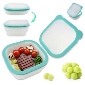 Boîte à manger en silicone réutilisable et pliable avec joint hermétique étanche à la fuite ️ exempt de BPA, de qualité alimentaire, micro-ondes et congélateurÉcole