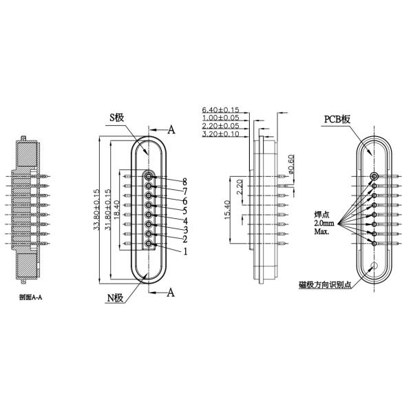 Right Angle Magnetic Connectors 8 Pin Spring Loaded Connector Male Female