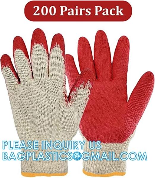 Garden Gloves, String Knit Red Palm Latex Dipped Work Gloves - Cotton Polyester Shell Safety Protection Gloves