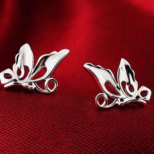 Women's Fashion 925 Silver Plated Butterfly Style Stud Earrings (EESTUD09)