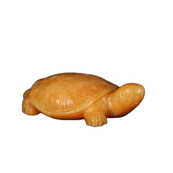 Feng Shui Style Polished Yellow Jade Turtle Gemstone Carving Desk Totem Good