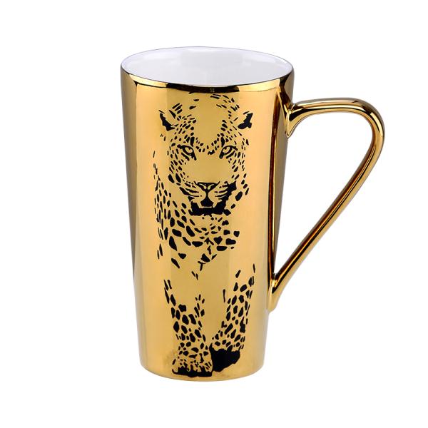 480CC Leopard Decal Gold Coffee Mug Electroplating