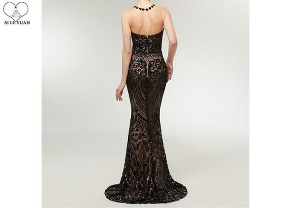 Black Gold Mermaid Style Prom Dress Heart Shaped Bust Special Sequin Pattern