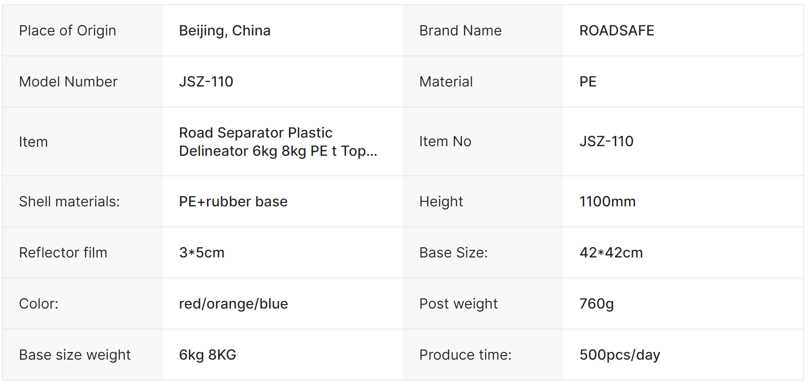 Plastic Road Separator Spring Post with 6kg and 8kg PE T-Top Bollard Post