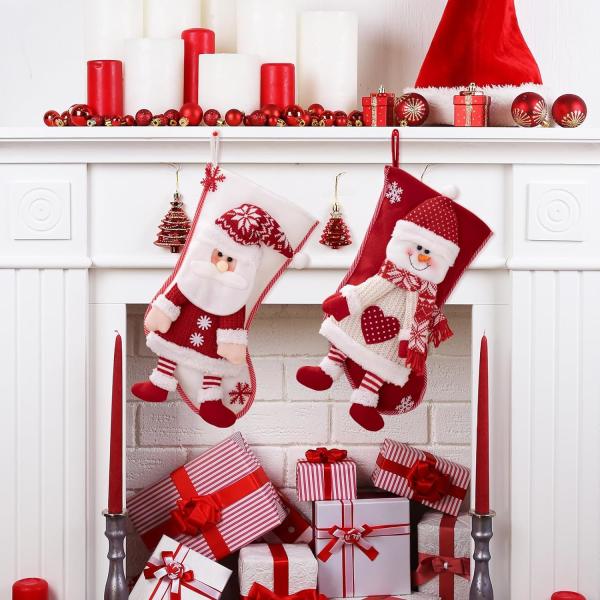 Christmas Stockings 2 Pack 3D Gnomes Santa Christmas Stockings Personalized Christmas Stockings White Christmas Decor