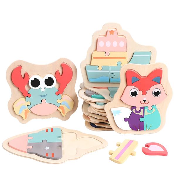 Macaron 3D Wooden Block Puzzle Toys Wooden Animal Blocks