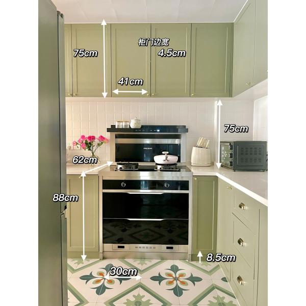 Wood Grain Laminate And White Finish Color Mixed Kitchen Cabinet