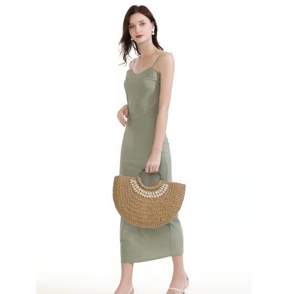 Beach Crochet Hand Bag Brown Shell Decor 32cm×18cm×5cm Size