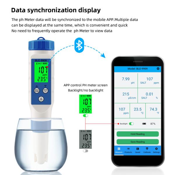 Smart 5 - In - 1 Bluetooth Water Quality Tester PH/TDS/EC/Salt/Temp Meter For Home Aquaculture Hydroponics