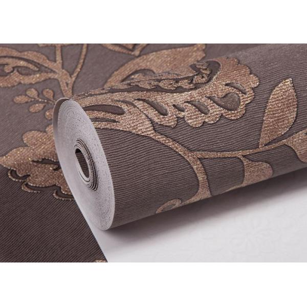 Brown Floral Pattern Washable Vinyl Wallpaper With Embossed Rustic Style