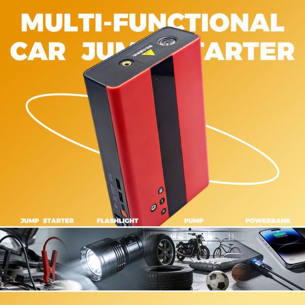 1000A Peak Current 12V Car Jump Starter with 12000mAh Portable Power Bank for Emergency Power