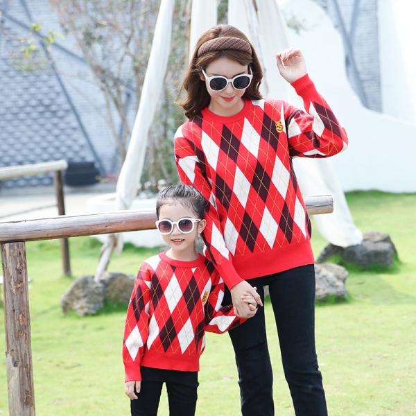 Stylish Pullover Parent-Child Sweater with Long Sleeve and Embroidery Accents for Winter season