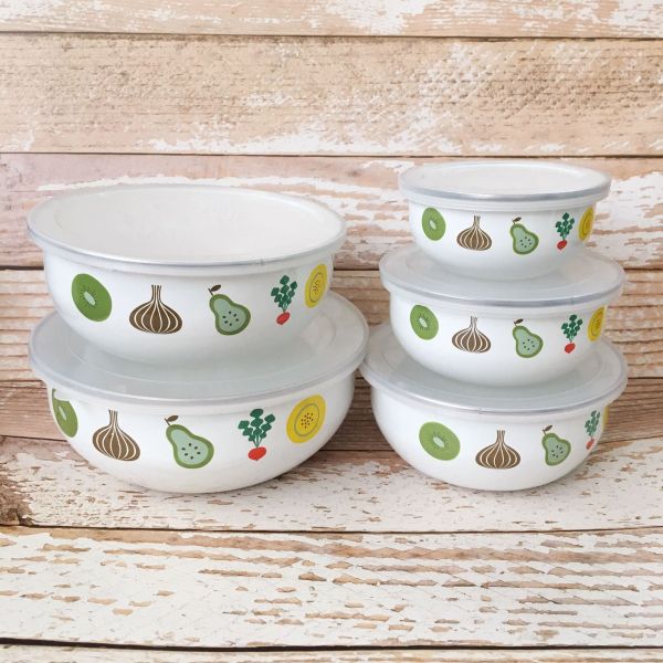 Logo Printing Enamel Ice Bowl Set 10 12 14 16 18cm Enamel Metal Food Storage Bowls