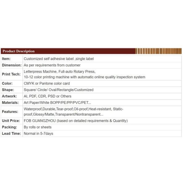 Самоклеящийся логотип Винная бутылка Этикетка водонепроницаемая ПВХ виниловая наклейка