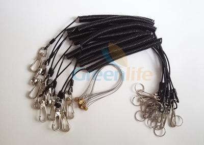 Power Tool Coiled Lanyard Holders Black Steel Cable With Snap Hooks / Wire Loop