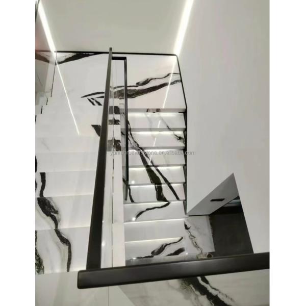 Bookmatched Panda White Marble Stair for Modern Interior Design in Professional Hotel