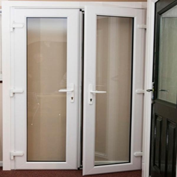 Windproof Double Hinged Glass Entry Doors PVC Impact Resistant ODM