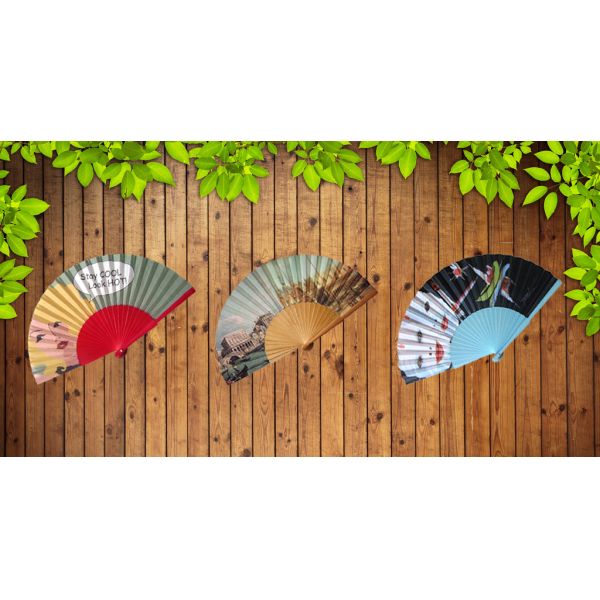 23cm Personalized Wood Fan Nylon Cotton Hand Painted Fan for Customized Decoration