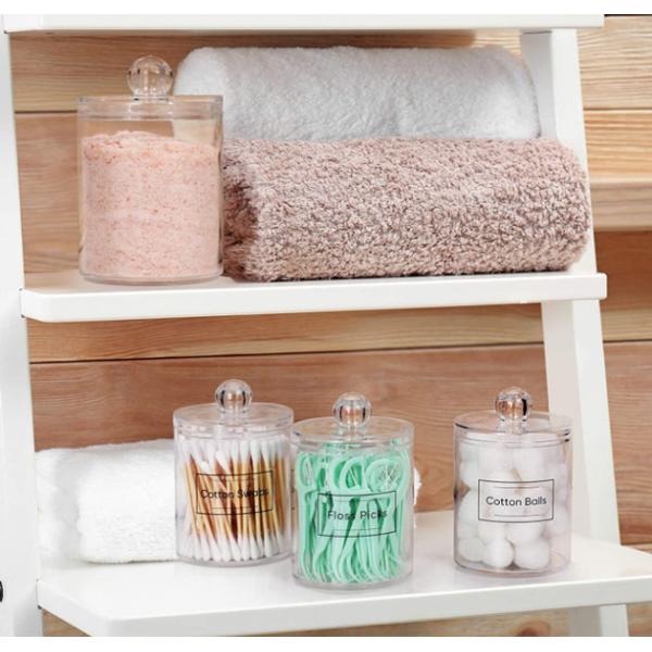 Boîte de rangement de tampon de coton pot en plastique d'apothicaire d'espace libre de 10 onces pour la salle de bains