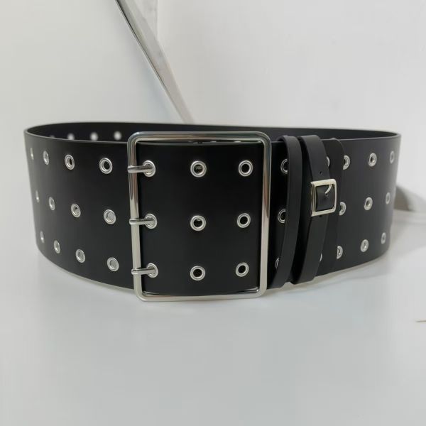 Extra-wide grommet black belt, Y3K millennium baddie-style denim pants belt, versatile
