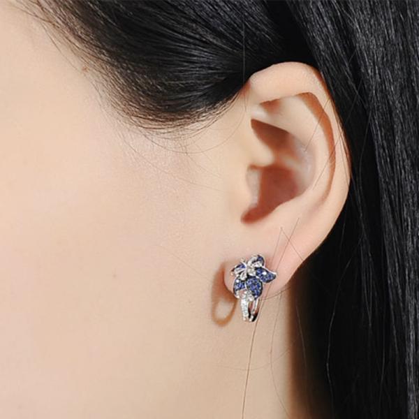 925 Sterling Silver Hoop Earrings Cubic Zirconia Flower Shape Hoop Earrings for Women and Girl