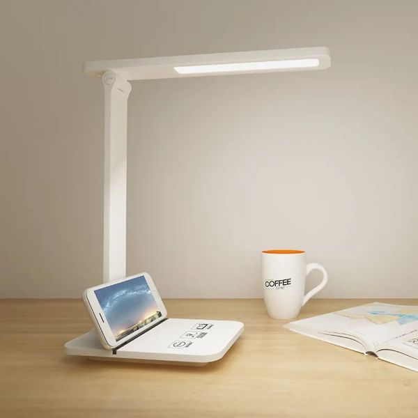 LED Desk Lamp With USB Port Fast Wireless Charger Eye Caring Dimming Table Lamp For Mobile Phones