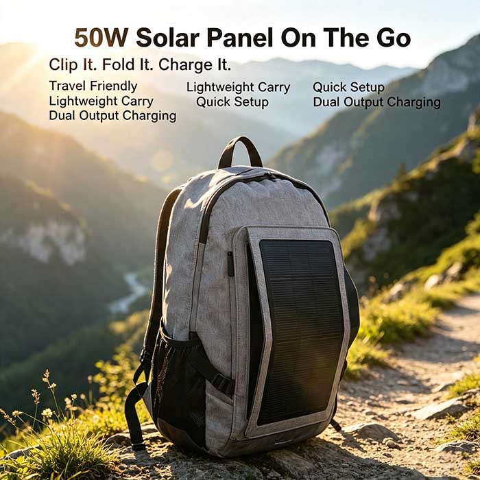 Water‑Resistant 50 W Collapsible Solar Panel, Fold‑Up Solar Charger for Field Work