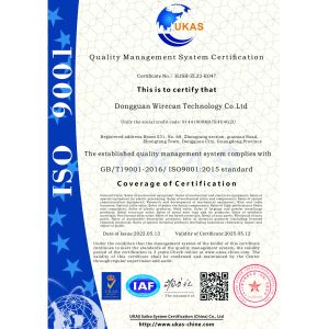 Dongguan Wirecan Technology Co.,Ltd. Certificaciones