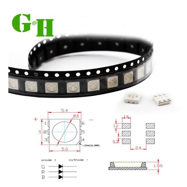 5050 LED Chip SMD LED RGB LED 12V 0.24W Per Chip with 120 Degrees Viewing Angle for Indoor Outdoor Lighting