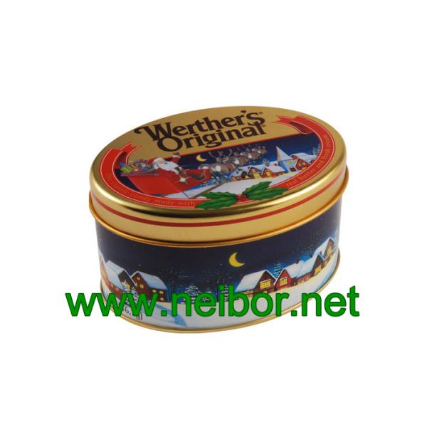 oval shape candy tin box chocolate tin packaging can for Christmas season
