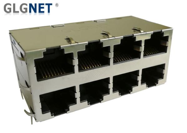 1000 Base T Through Hole 8 Port Rj45 Connector 2x4 Ports With Integrated Magnetics