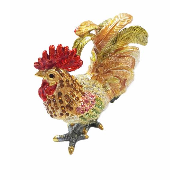 Fancy Mini Rooster Metal Jewelry Box pewter jewelry box with rooster design