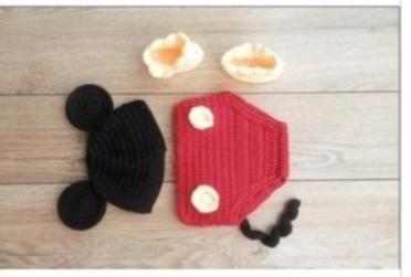 Black Yellow Mickey Mouse Baby Costume Crochet Beanie Shorts Shoes Animal Hat Cap Photo