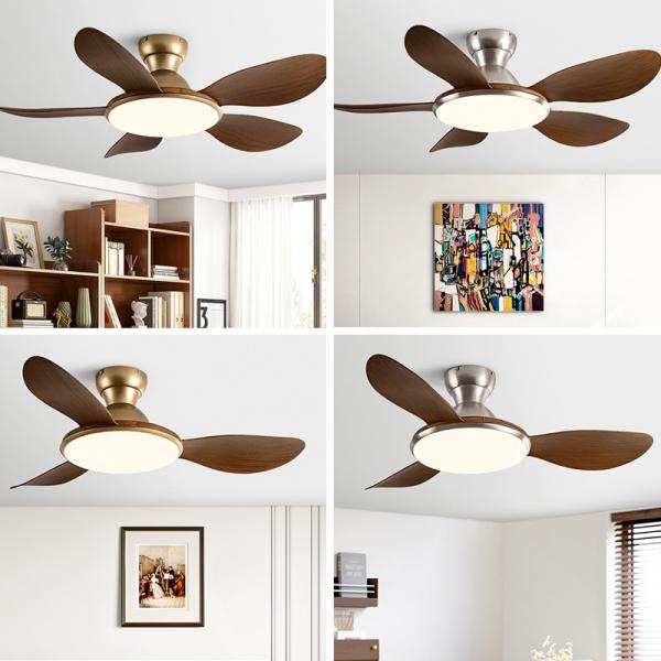 Fabrique de lampes de ventilateur de plafond LED - Ventilateur de plafond à plancher bas 5 lames en bois massif intégré à vent élevé