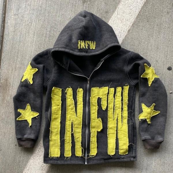 Knitted Custom Men's Heavy Weight 500 gsm Cotton Distressed Hoodie with Lined and Applique