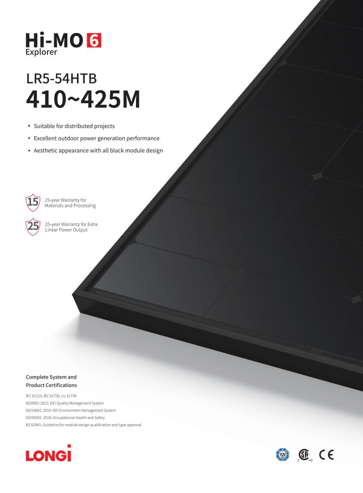 Панели Himo Longi солнечные 400w полностью черные 410W 415W 425W Monocrystalline фотовольтайческие