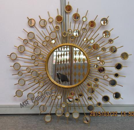 Round Metal Mirror Wall Decor Sunburst Style 37 Inch Diameter Metal Wire Frame