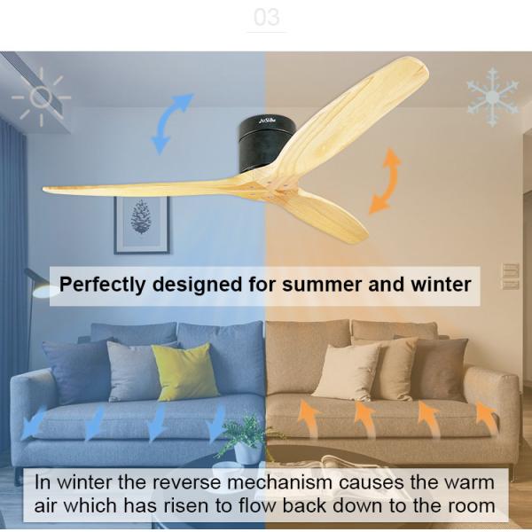 Motor de corrente contínua 52 polegadas Natureza madeira 3 lâminas de madeira de poupança de energia ventilador de teto para arrefecimento de ar