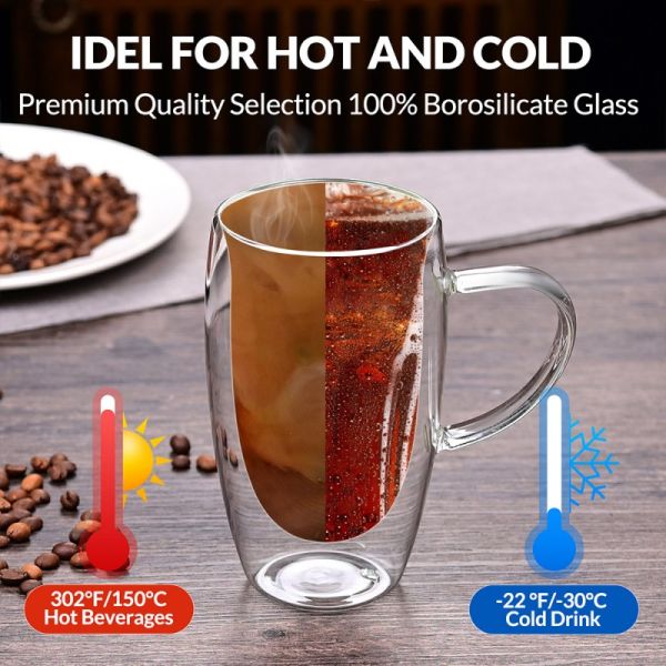 90ml 250ml 350ml 450ml Double Wall Coffee Cups With Handle Insulated Layer Glass Mug