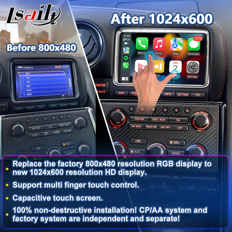 Lsailt Wireless Android Auto Multimedia Carplay Screen for 2011-2016 Nissan GTR R35 Black Edition Nisom Premium GT-R