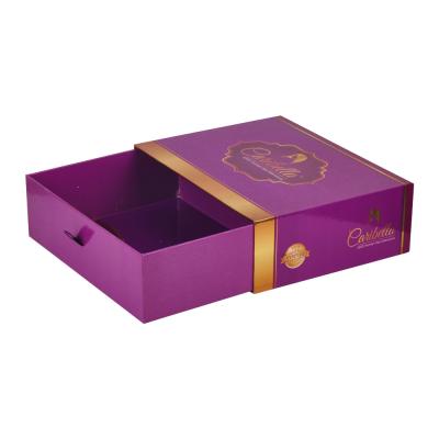 Purple Drawer Paper Box Wig Hair Extension Packaging With Ribbon Handle