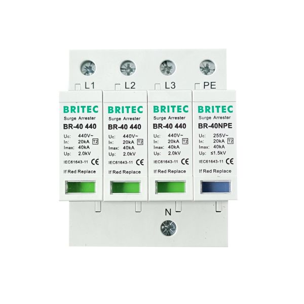 BR-40 3+1 440 Type 2 Surge Protector din rail surge protection din rail lightning arrester lightning arrester 40kA spd