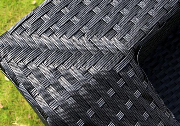 Mobiliário de jardim de pátio moderno de luxo Sofá exterior de rotinão preto Mesa de café Conjunto de cadeira de rotinão de aço Mobiliário exterior