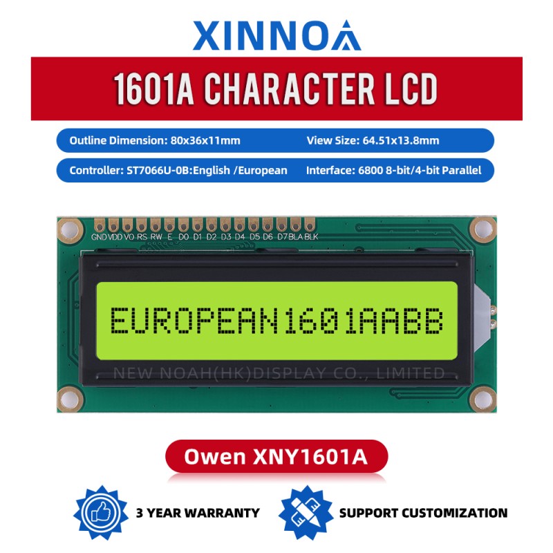 European Yellow Green Film 1601A Character LCD Module 1.5 Inches High Brightness LCD Screen