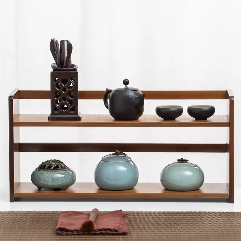 Custom Size Antique Double-Layer Solid Wood Book Kitchen Storage Rack Cup Holder for Tea Coffee Cups Dinnerware