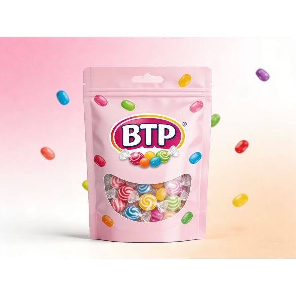Custom Printed Food Grade Plastic Stand up Pouch with Resealable Zipper and Clear Window for Colorful Hard Candies