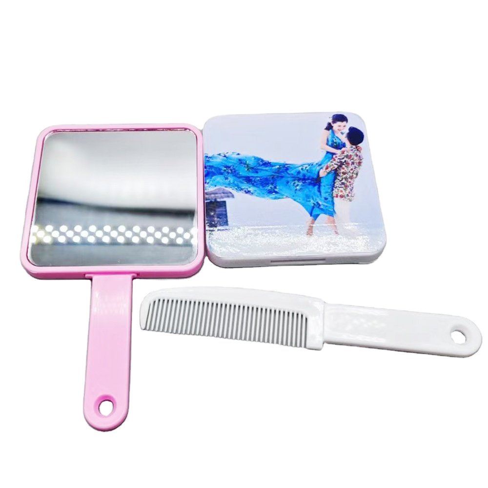 Plastic Sublimation Hand Mirror With Hair Comb Custom Cosmetic Makeup Portable Pocket Mirror
